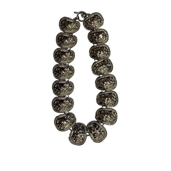 Metal Necklace OVAL HAMMERED LINKS STATEMENT NECKLACE Chunky Silver Tone - Picture 2 of 3
